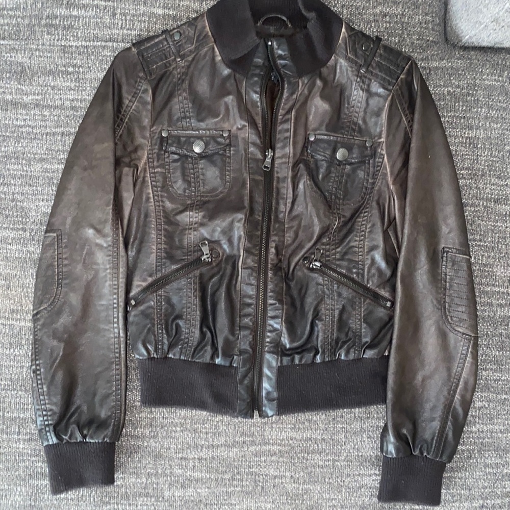 Chocolate Brown Faux Leather Jacket-Small